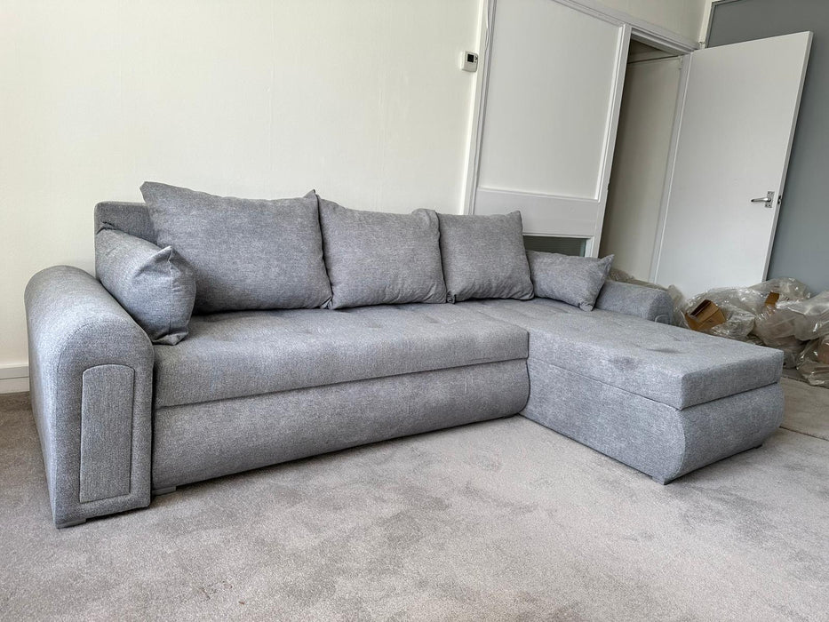 Burton Corner Storage Sofa Bed (available in Grey linen or Black Linen with Black PU sides)