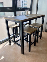 Ellson Bar Set Rustic  Oak Top and Black Metal Legs